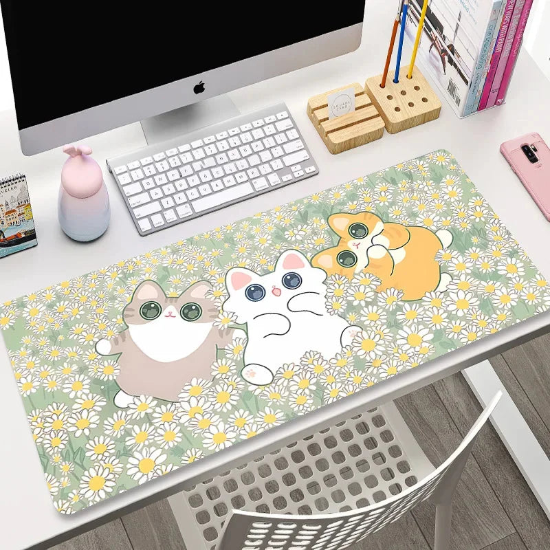 Laptop Mousepad Cute Kawaii Anime Cats Deskmat Extended Gaming Desk Mat High Quality Pink Anime Mouse Pad Gamer Keyboard