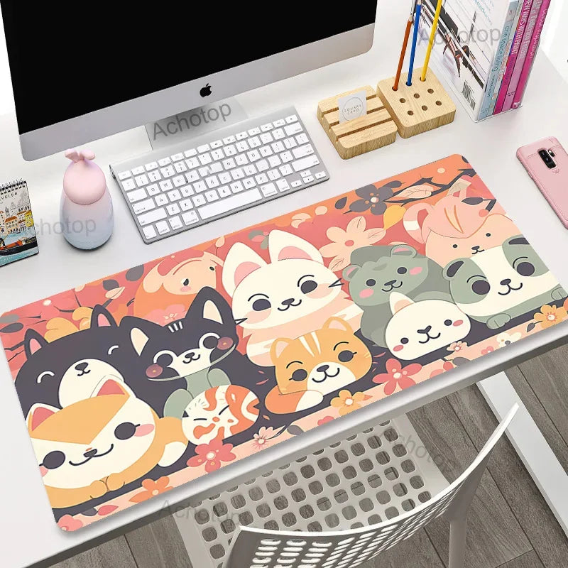 Laptop Mousepad Cute Kawaii Anime Cats Deskmat Extended Gaming Desk Mat High Quality Pink Anime Mouse Pad Gamer Keyboard
