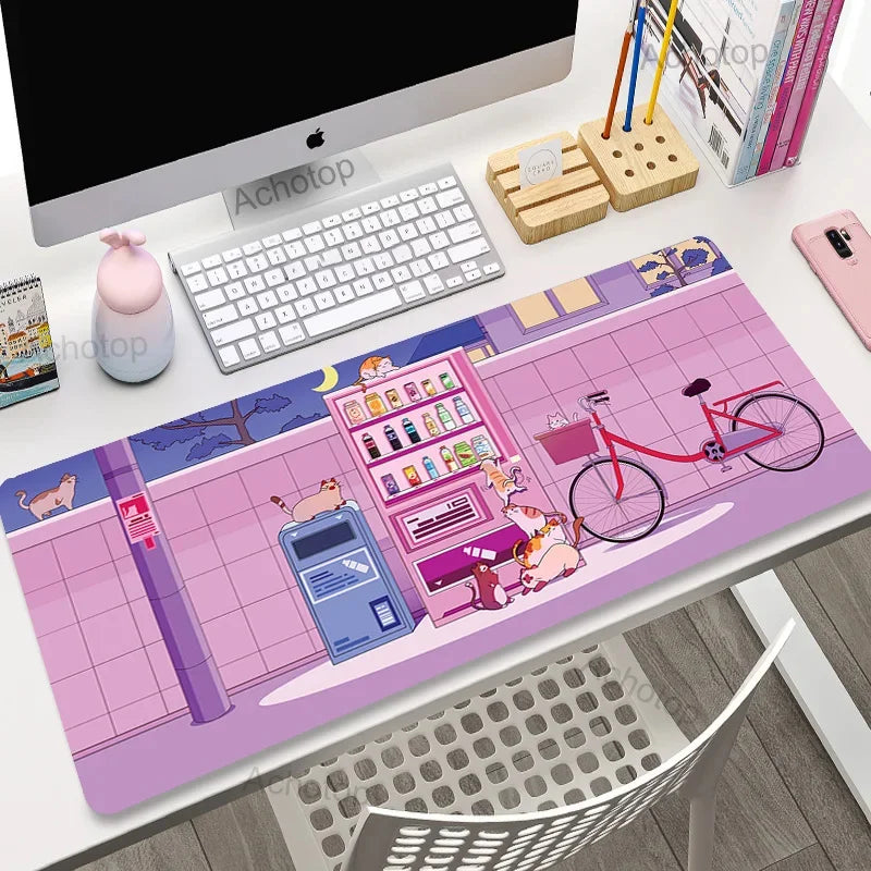 Laptop Mousepad Cute Kawaii Anime Cats Deskmat Extended Gaming Desk Mat High Quality Pink Anime Mouse Pad Gamer Keyboard
