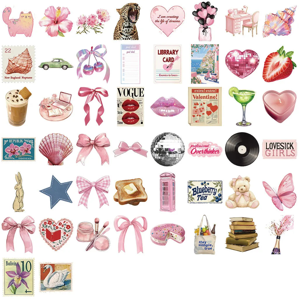 50 Piece Cartoon Pink Stickers
