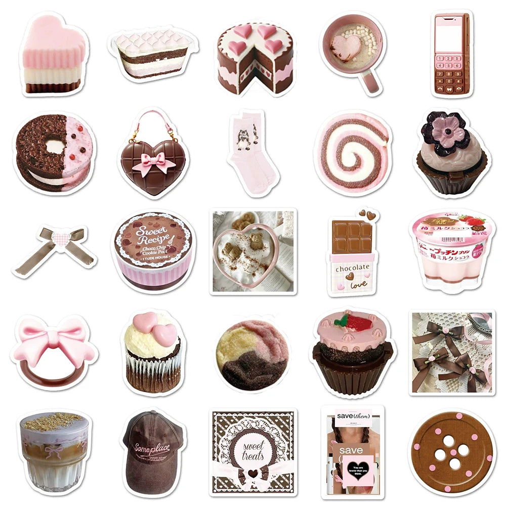 10/30/50pcs Cute Pink Brown Graffiti Stickers