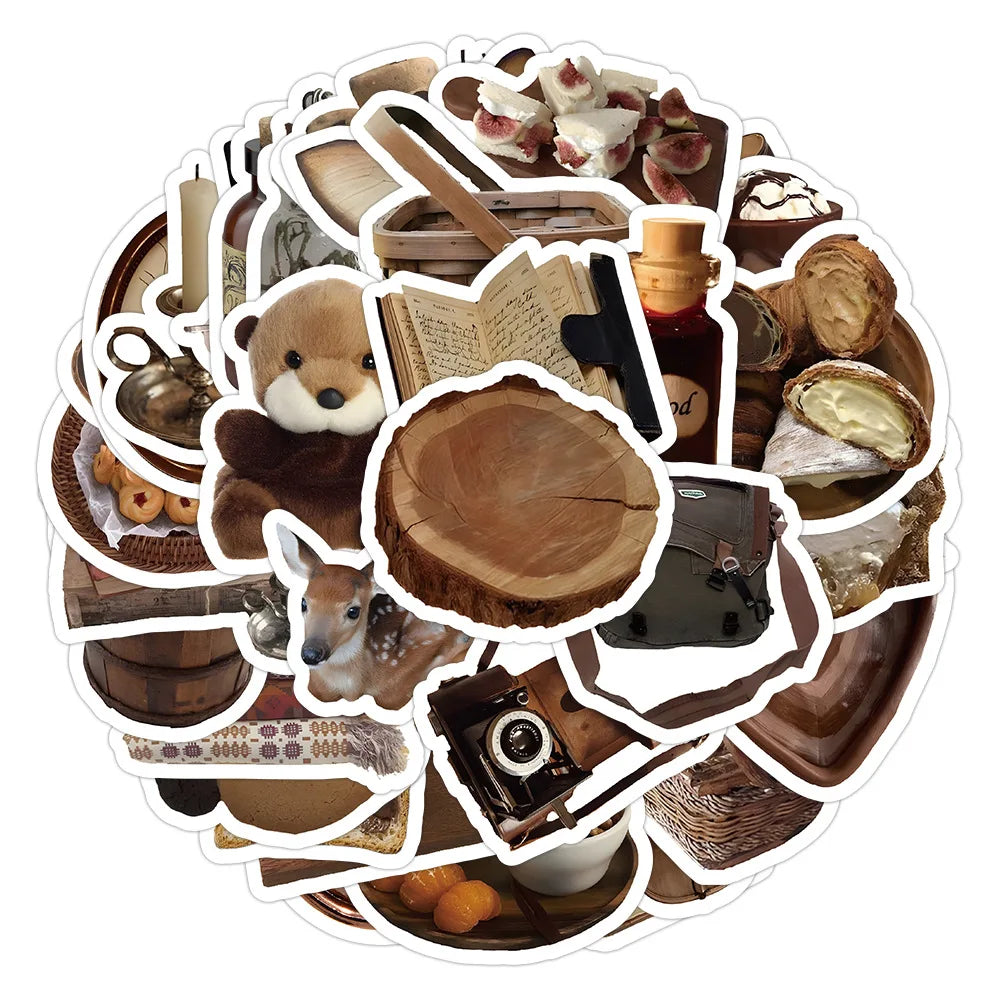 10/30/60pcs Cartoon Brown Stickers Cute Decals