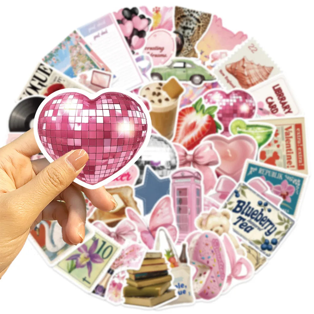 50 Piece Cartoon Pink Stickers