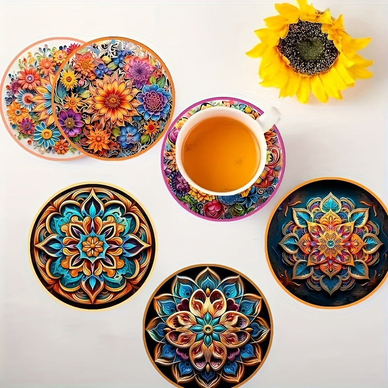 8pcs Floral Wooden Coasters
