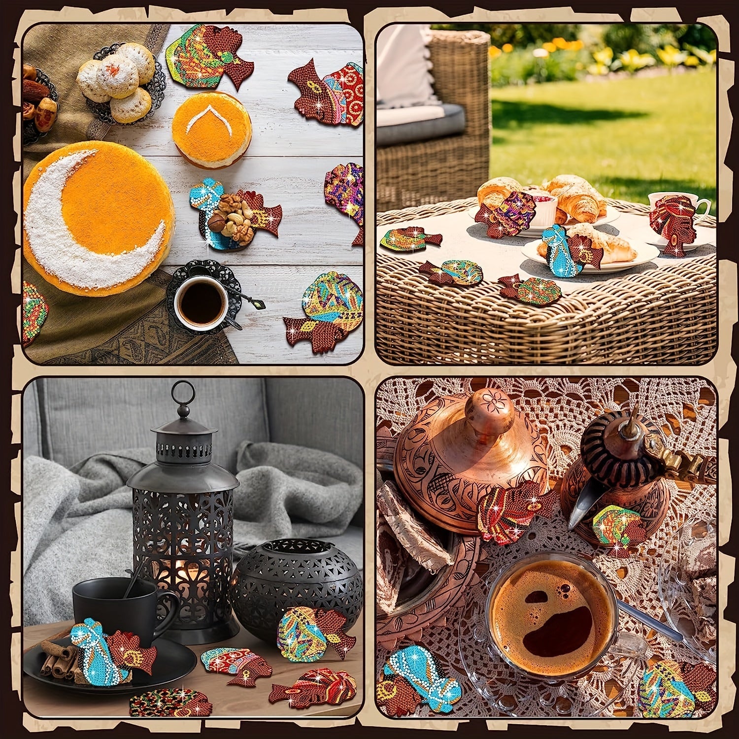 8pcs Unique African American Women Shaped Diamond Art Coasters with Stand