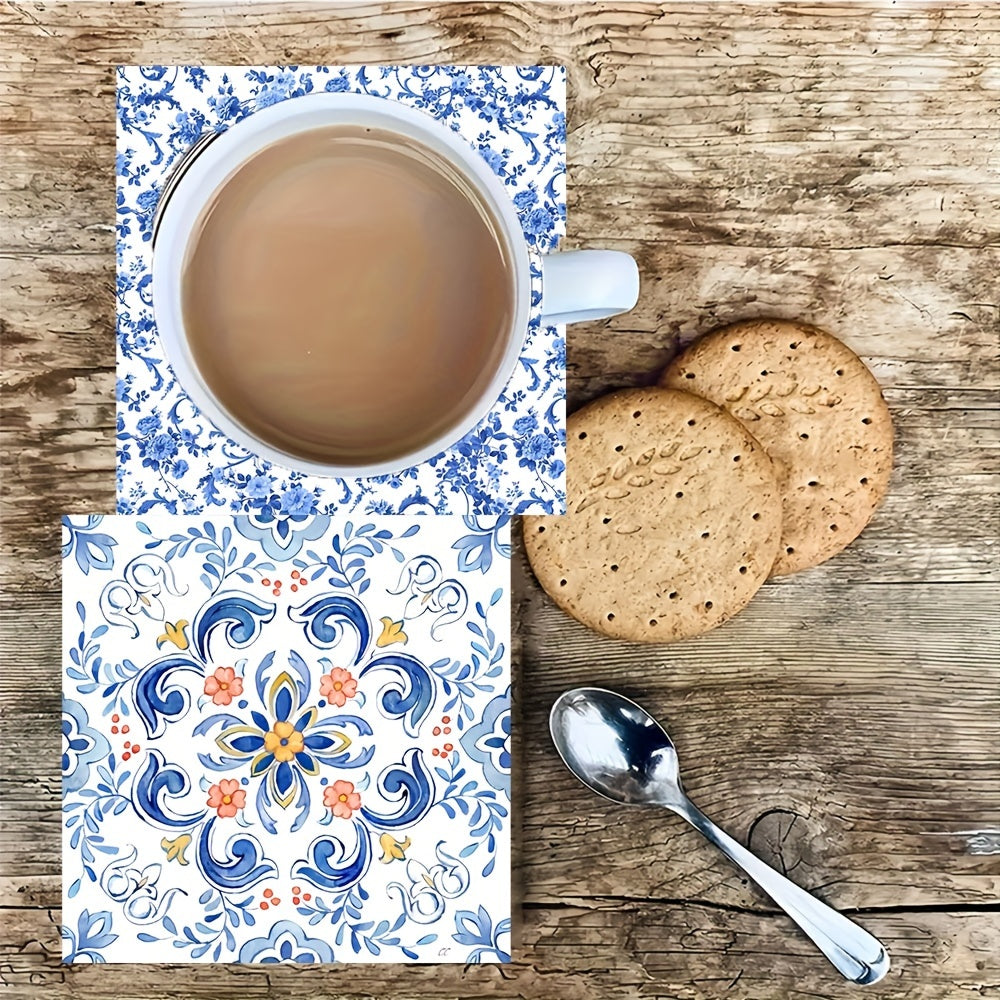 6pcs Blue & White Porcelain Square Coasters Set